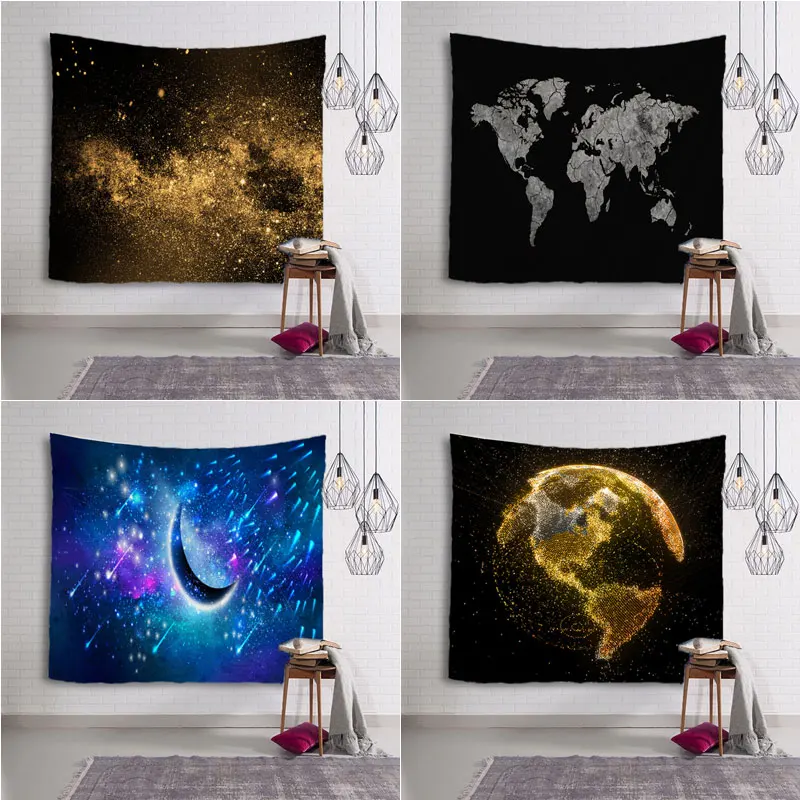 

Black Universe Tapestry Wall Hanging Bedspread Beach Towel Table Cloth Yoga Mat Wall Art Rectangle Picnic Mat Multi Print