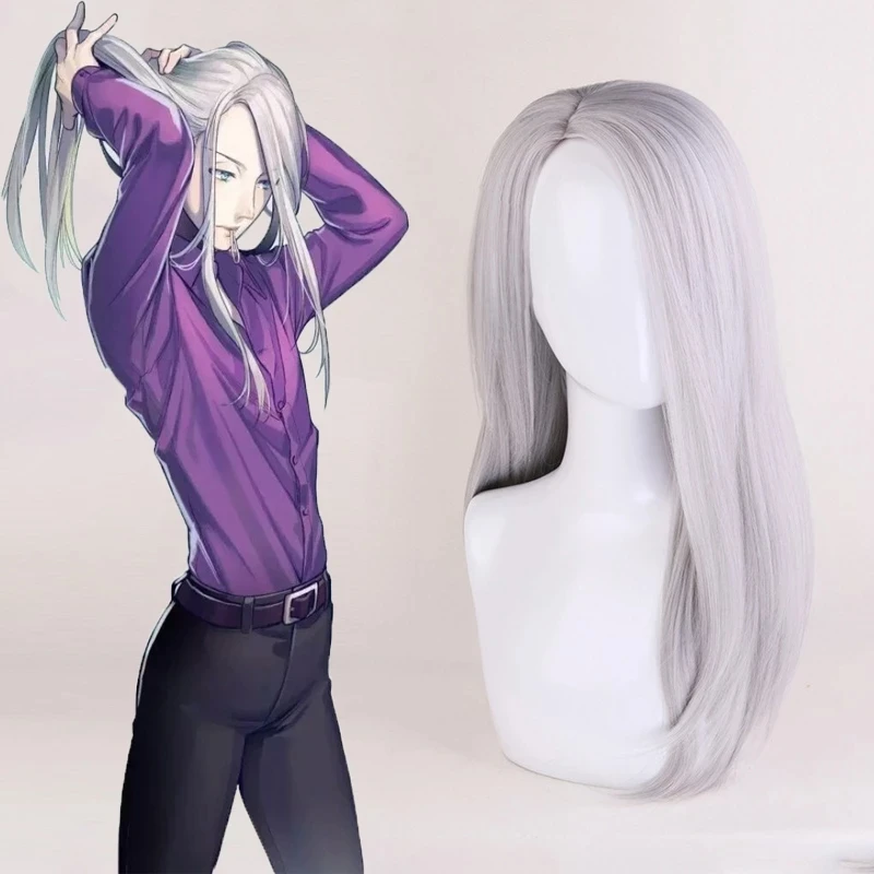 

Прямой длинный парик аниме YURI on ICE Victor Nikiforov серебристый термостойкий синтетический парик для косплея с шапочкой для парика на Хэллоуин