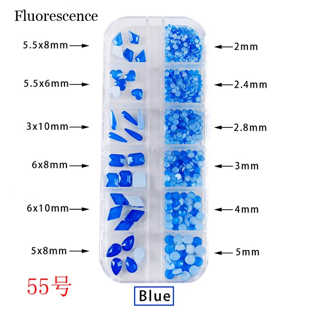 55 Blue Модный кристалл AB/радужный дизайн ногтей смешанной формы необычной формы d в коробке красочные стеклянные камни для 3D украшения ногтей - Цвет: 55 Blue