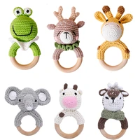 1pc baby rattle toys cartton animal crochet wooden rings rattle diy crafts teething rattle amigurumi for baby cot hanging toy