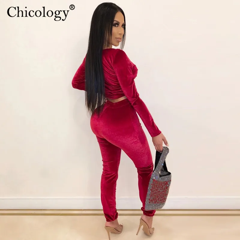 Женский бархатный неоновый комплект Chicology из двух предметов укороченный Топ с