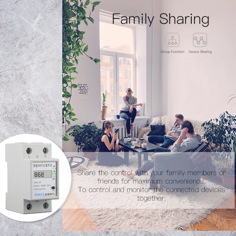 WiFi Интеллектуальный измеритель мощности, переключатель энергопотребления, измеритель энергии, 110 В, 220 В, на din-рейку, Smart Life/Tuya App, дистанционное управление