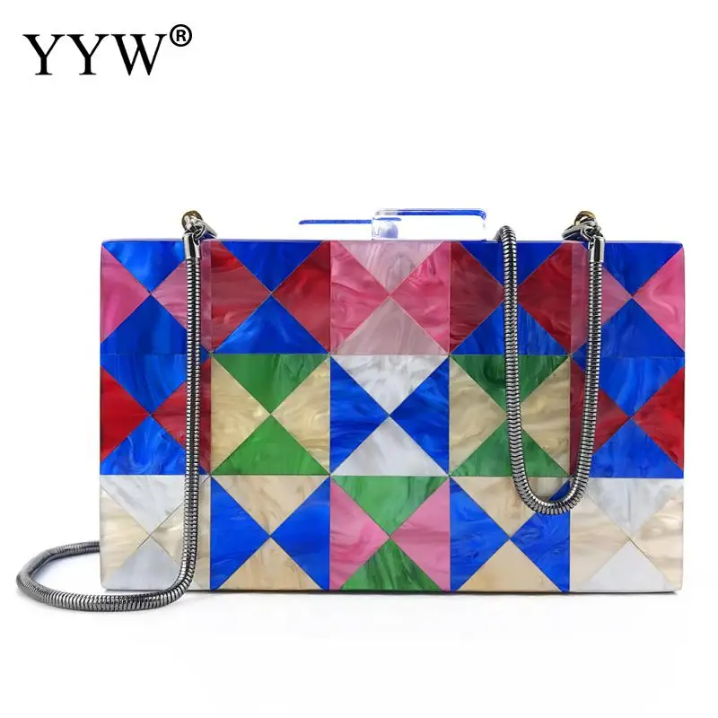 

New Women Messenger Bags Brand Fashion Luxury Acrylic Geometric Lattice Patchwork Handbag Party Prom Clutch Woman Evening Bag