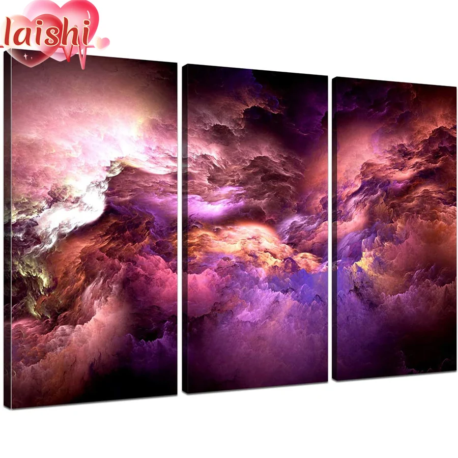 

3pcs Abstract colorful clouds diamond embroidery Modern decoration mosaic diamond painting full square/round drill,New gift,