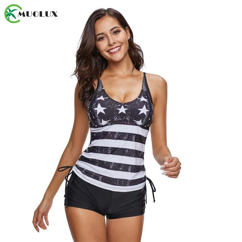 Бикини MUOLUX 2019 в полоску винтажный танкини женский купальник размера плюс из двух