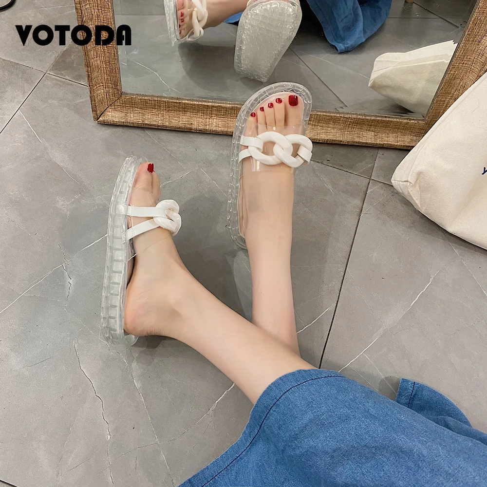 

Summer Cute Jelly Slippers Women Shoes Transparent Sole Chain Sandals Color Jelly Beach Slides Home Non-Slip Bathroom Flip Flops