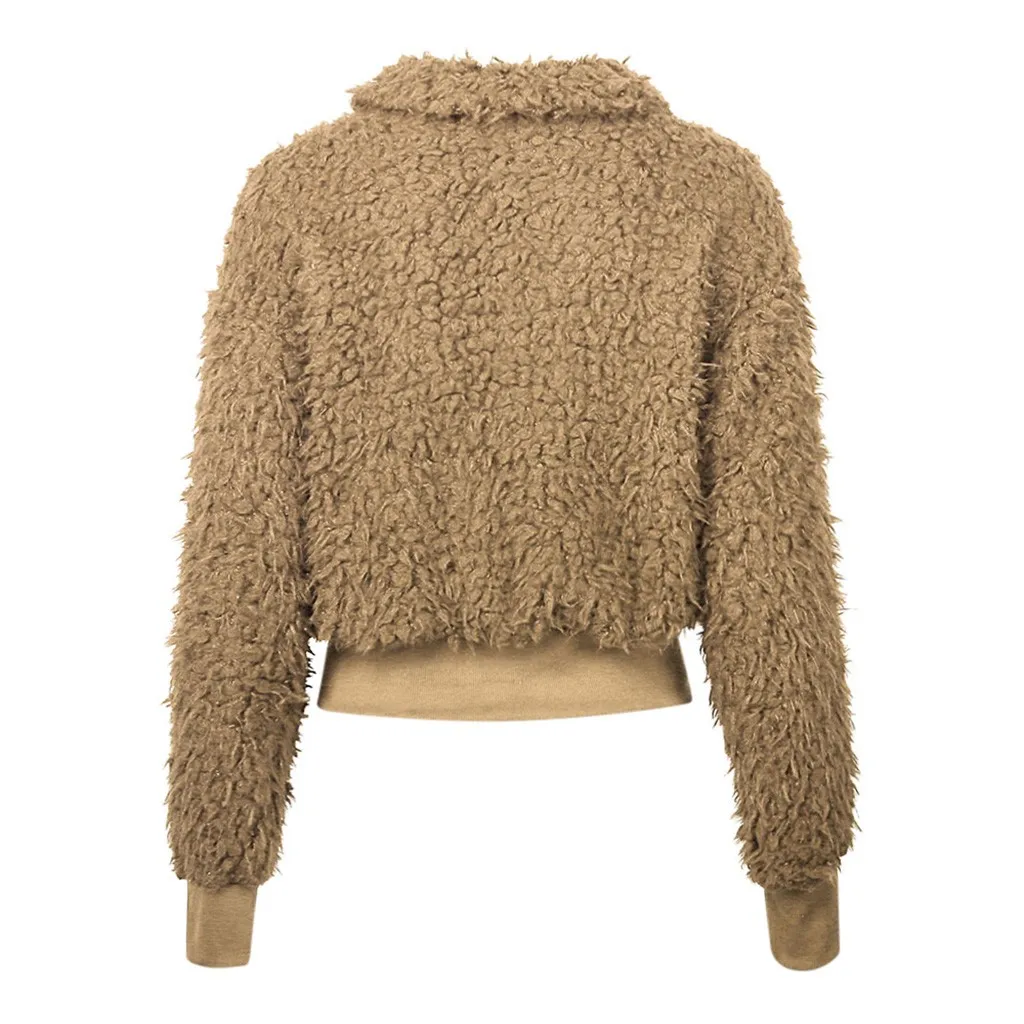 

Winter Plush Jacket Casual Lapel Long Sleeve Zipper Casual Personality Women Jacket Cropped Crop Jacket Red Khaki Pink Clothing