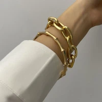 gold punk curb cuban chain bracelets set boho thick simple charm bracelets bangles for women gifts hiphop trendy jewelry