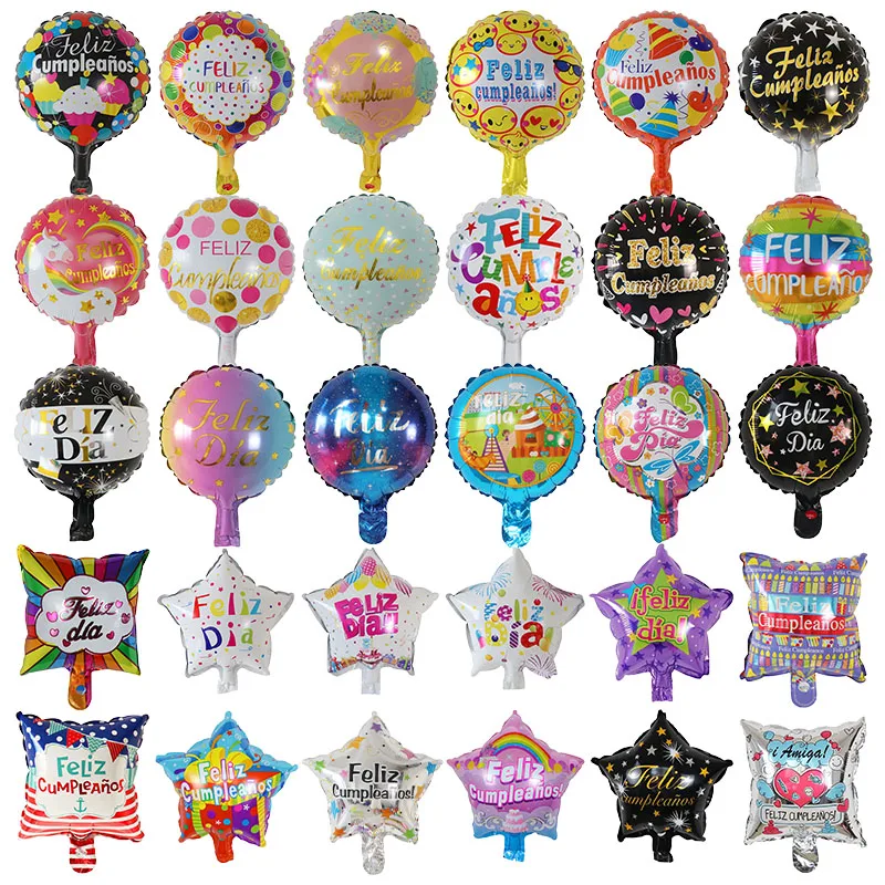 

50/100pcs 10inch Mini Spanish Happy Birthday Foil Balloons Colorful Feliz Cumpleanos Feliz Dia Golobs Birthday Party Decorations