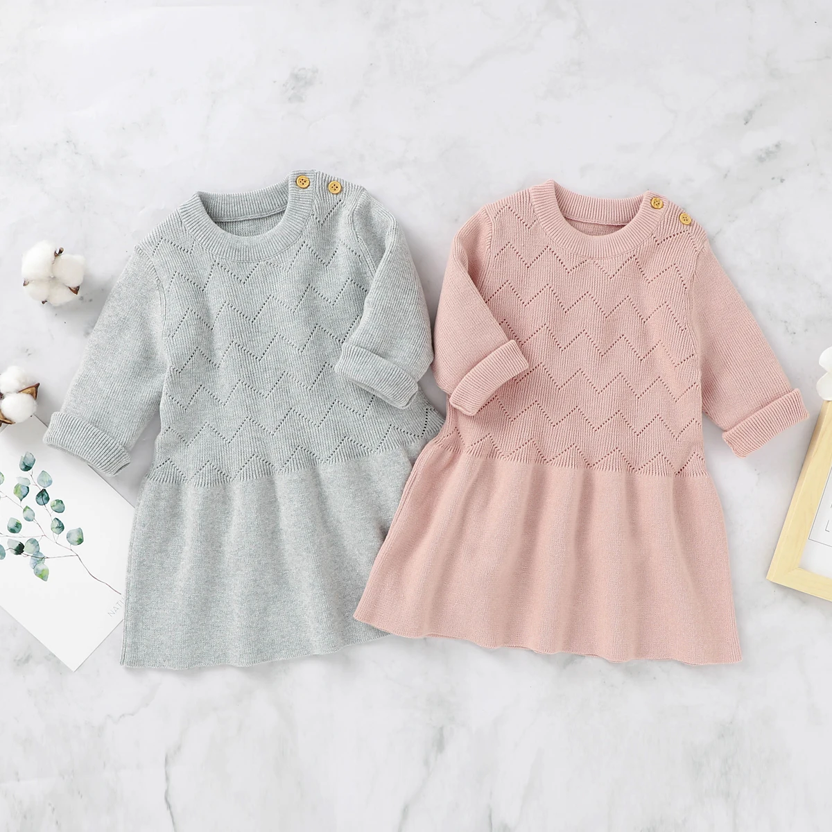 Платье-Свитер для новорожденных девочек вязаное ажурное платье с длинным