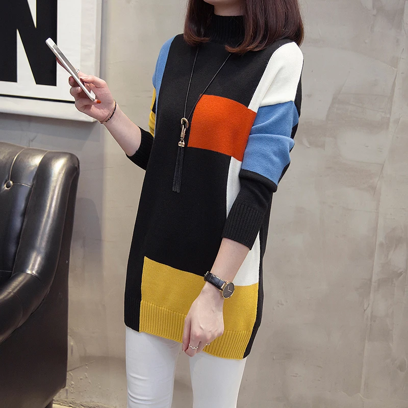 Women Turtleneck Long Knitted Sweater And Pullovers Korean Fashion Casual Style Female Sweaters 2019 Autumn Winter New Tops | Женская
