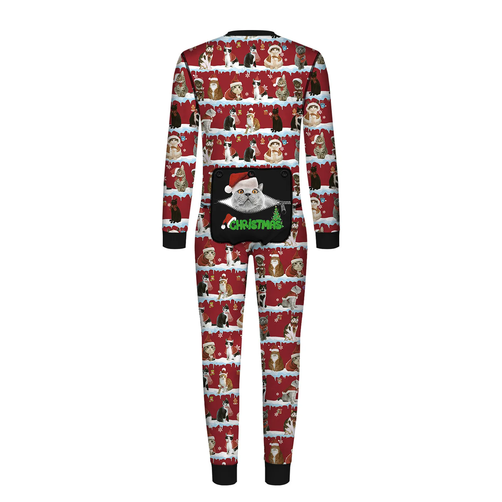 New Year Butt Flap Onesies Men Xmas Romper Home Clothes For Jumpsuit O Neck Long Sleeve Pajamas Pijama Hombre Invierno