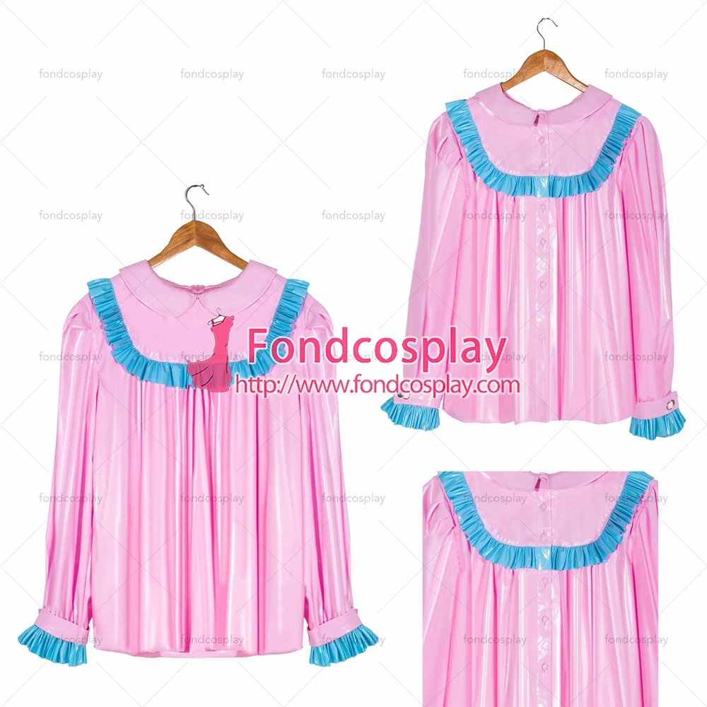 

fondcosplay adult cross dressing sissy maid short French baby pink thin PVC shirt Peter Pan collar Tailor-made[G4057]