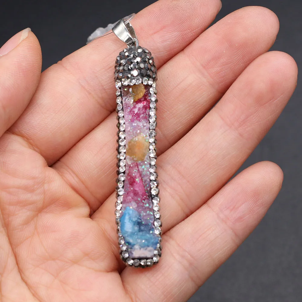 Natural Stone Pendant Rectangle Shape Crystal Set Drill Exquisite Charm for Jewelry Making DIY Necklace Earrings Accessories | Украшения и