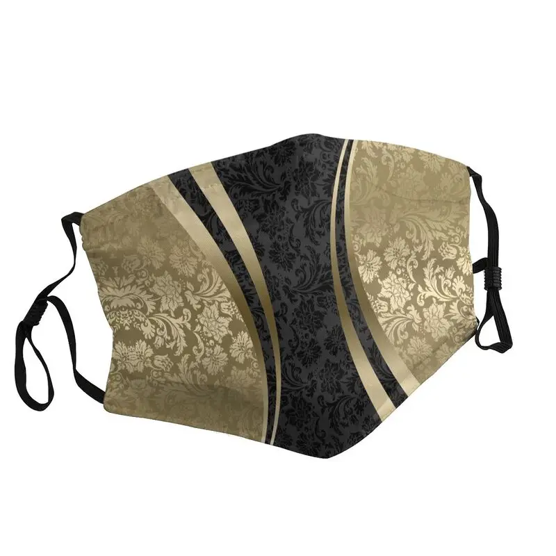 

Black Gold Damasks Modern Geometric Shapes Mask Dustproof Geometry Flowers Face Mask Protection Women Respirator Mouth-Muffle