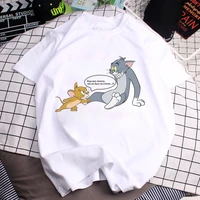 new product top 90s t shirt for men and women fun cute cartoon cat tom and mouse jerry print harajuku o neck short sleeved shirt