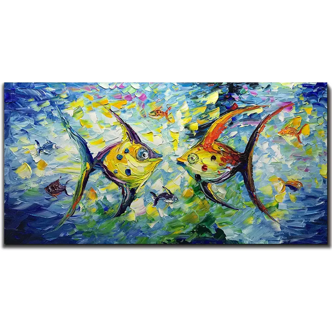 

Kissing Fishes Simple Modern Style Abstract Canvas Art 3D Hand-Painted Landscape Abstract Artwork Knife Oil Painting No Framed