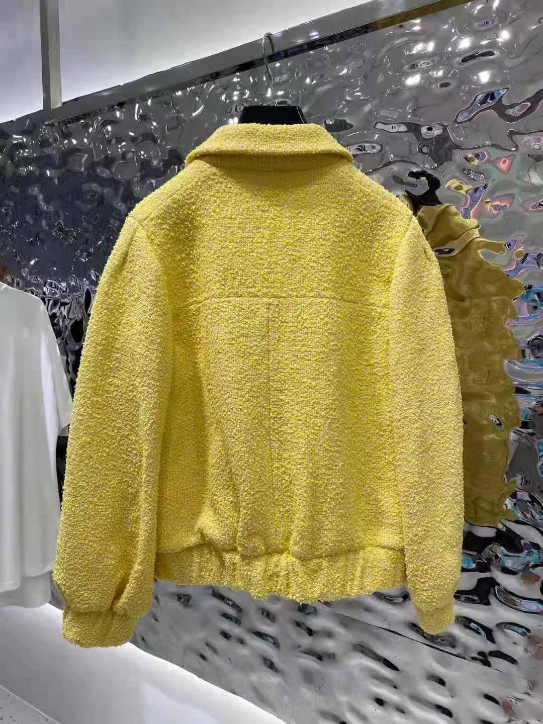 

2021 spring and summer blended puff sleeve jacket all-match yellow and white two-color mesh cotton thread