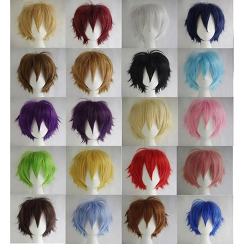 Short Wig Black White Purple Red Blue Synthetic Cosplay Hair Costume Party High Temperature Fiber Wigs multi 20 color