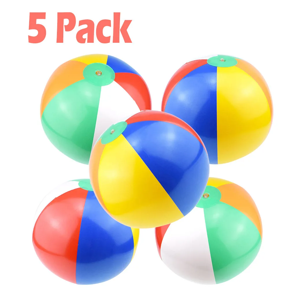 

5pcs Inflatable Beach Ball Rainbow Color Pool Party Favors Summer Water Toy Outdoor Multifunctional Kids Outing Beach Sport Toy