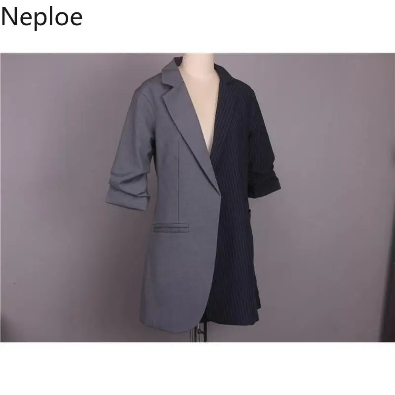 Neploe/Асимметричный женский костюм Новинка года, Осенний полосатый Длинный блейзер, пальто приталенный пиджак с коротким рукавом и Зазубренным воротником 54877