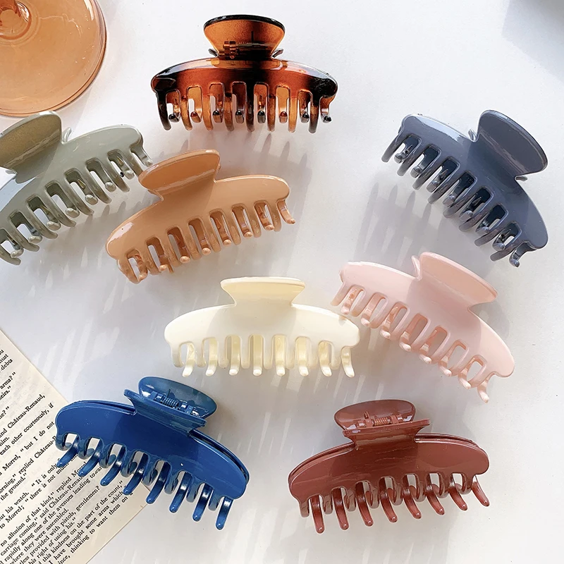 Недорогая женская заколка для волос из акрила 10 см Однотонная синяя и бежевая