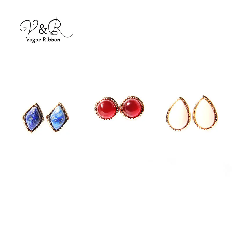 Серьги-гвоздики разных размеров с натуральным камнем 2019 | Украшения и аксессуары