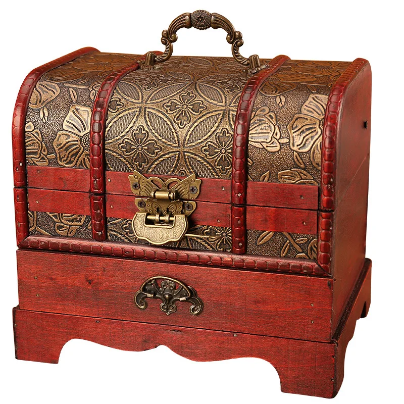 

Vintage Antique Jewelry Box treasure box storage box gift card collection wood gold multi-layer structure cosmetic box jewelry