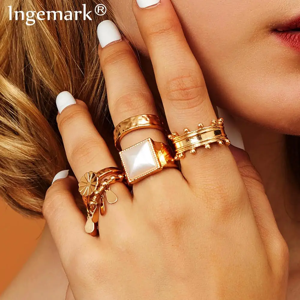 Модные Простые Кольца Ingemark с цветами женское летнее пляжное кольцо белого и