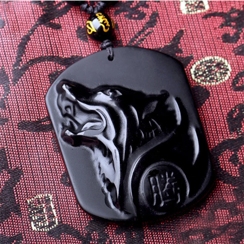Черная обсидиан волк тотемная Подвеска Ожерелье для мужчин дикая природа