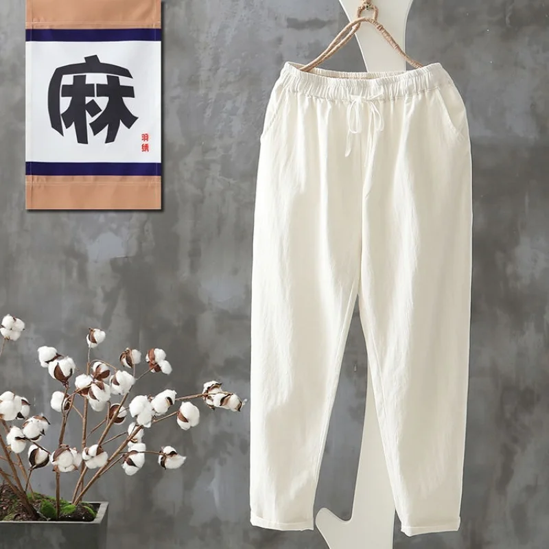 white Neploe осенние женские брюки Pantalon Femme хлопковые льняные шаровары, брюки больших размеров на шнурке, женские свободные повседневные штаны 54594 - Цвет: white