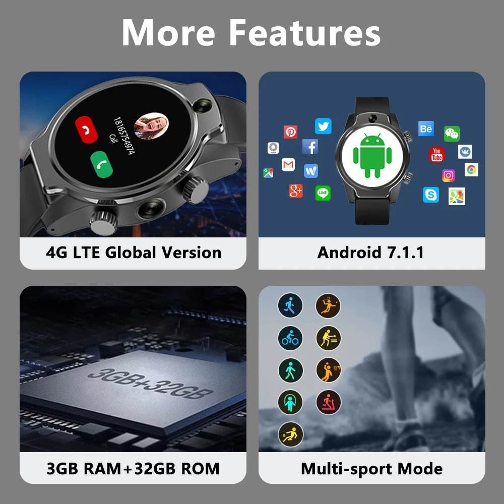 

Global Version Rogbid Brave 4G LTE Smart Phone Watch GPS 3GB 32GB Face ID 8MP 2Camera WIFI IP68 Waterproof Clock Android 11 2021