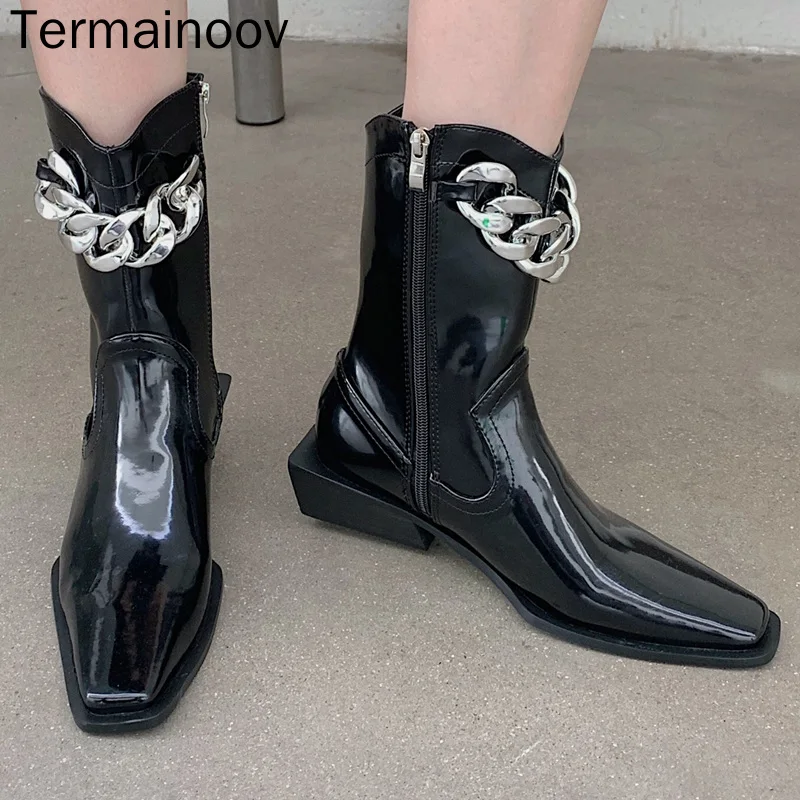 

Зимние женские ботинки Termainoov, женские ботильоны с квадратным носком, повседневные модные короткие ботинки, женские ботинки Martin