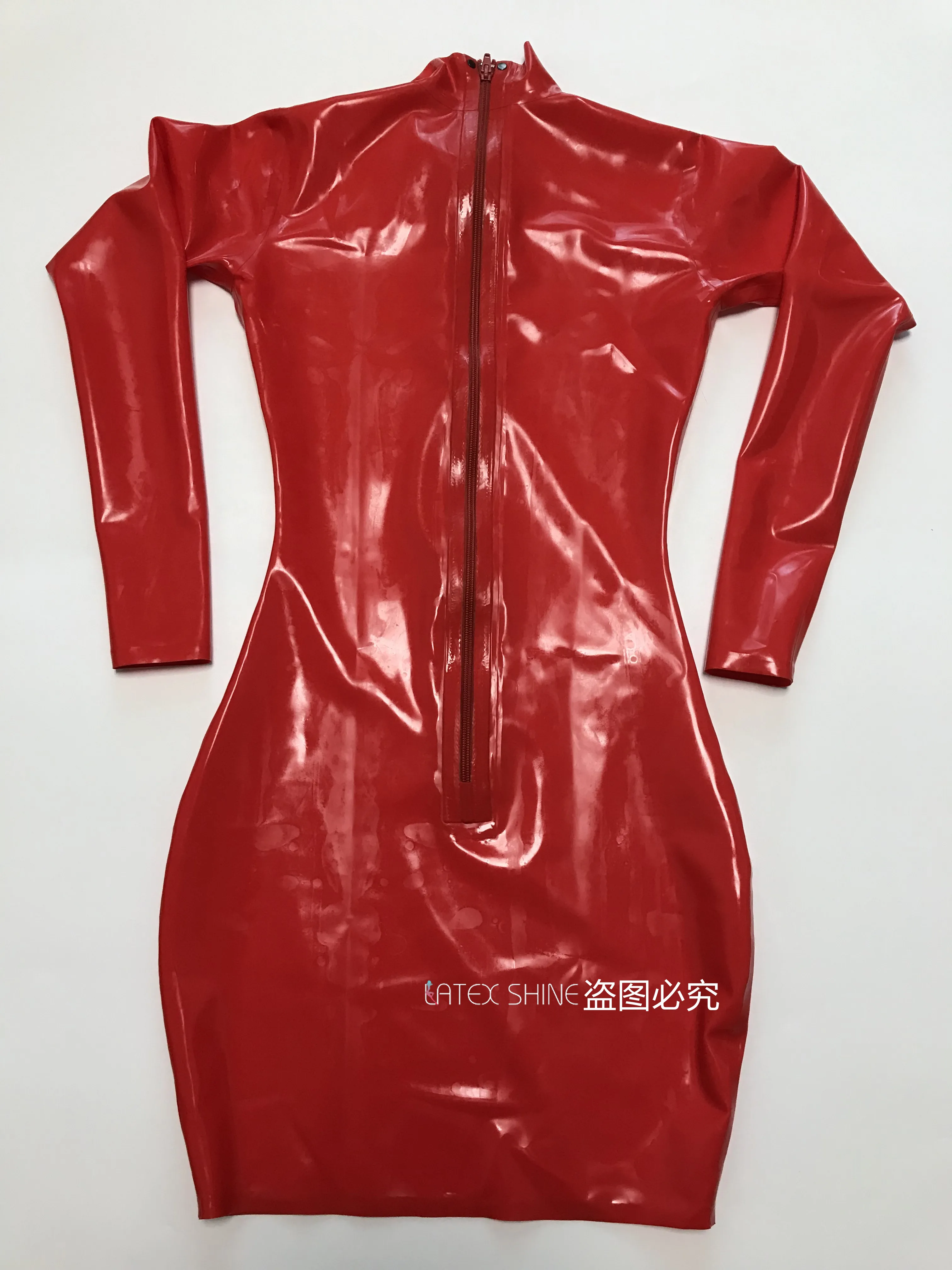 Сексуальная женская красная латексная юбка длиной до бедра с длинным рукавом и