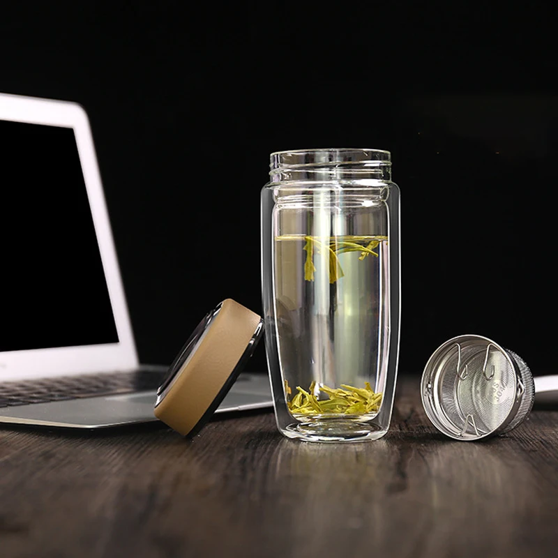 Двойные стенки Стекло чашки стеклянная кофейная кружка с крышкой из нержавеющей