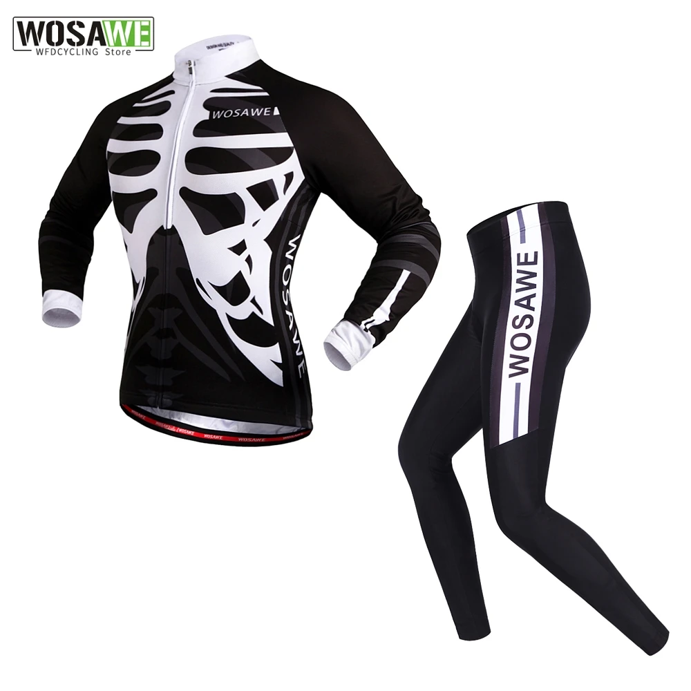

WOSAWE Men's Cycling Jersey Set Long Sleeve Cycling Shirts Bicycle 4D Gel Padded Pants Tights Quick Dry MTB Bike Clothing Suit