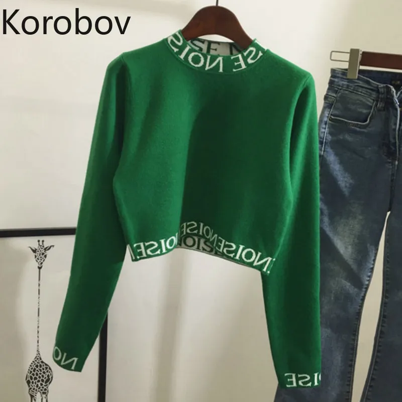 Korobov уличная одежда полуводолазка свитер с вышитыми буквами корейский короткий