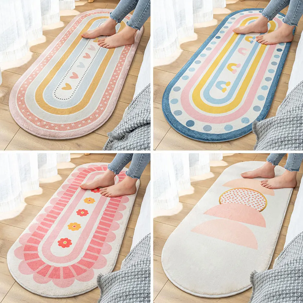 

Bedroom Small Carpet Encryption Short Hair Cute Small Fresh Long Bedside Blanket Room Oval Small Floor Mats Machine Washed