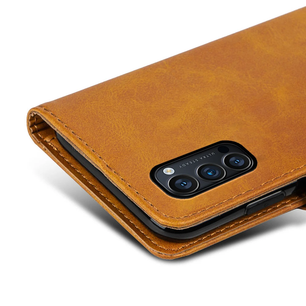 

For OPPO Reno 4 5G (TW/CN) version Leather Stand Protective Cart Slot Holder Easy to Insert and Remove Multi-Function Wallet