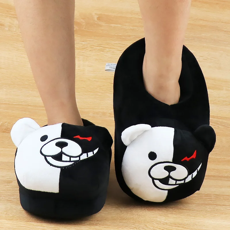 Плюшевые тапочки Monokuma Игрушка Аниме данганронпа черные белые женские мягкие