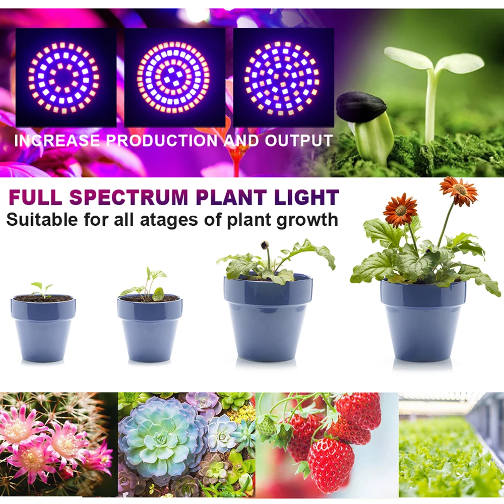 

2PCS/LOT 220V E27 GU10 Base Led Grow Bulb Light Full Spectrum LED Plant Lamp Greenhouse Phytolamp For Flower Seedling Grow