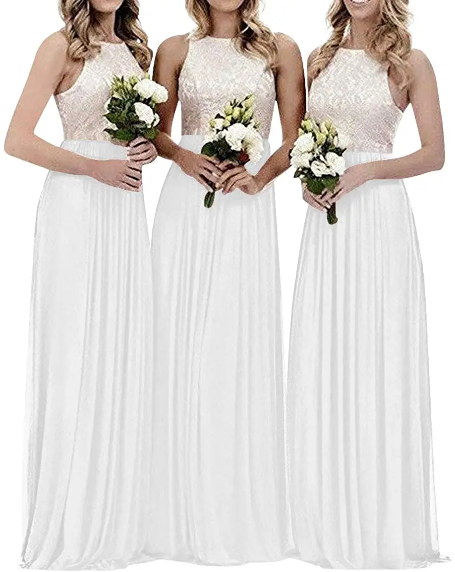 

Bridesmaid Dresses Long Evening Formal Gowns Halter Prom Dress Lace Wedding Party Plus Size Ruched Dress