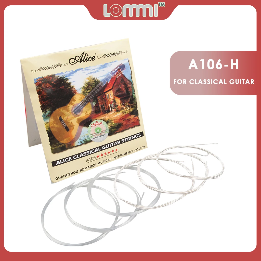 

LOMMI Alice A106-H Classical Guitar Strings Clear Nylon Strings .0285-.044 Tension Warm Bright and Well-Balanced Classical Tone