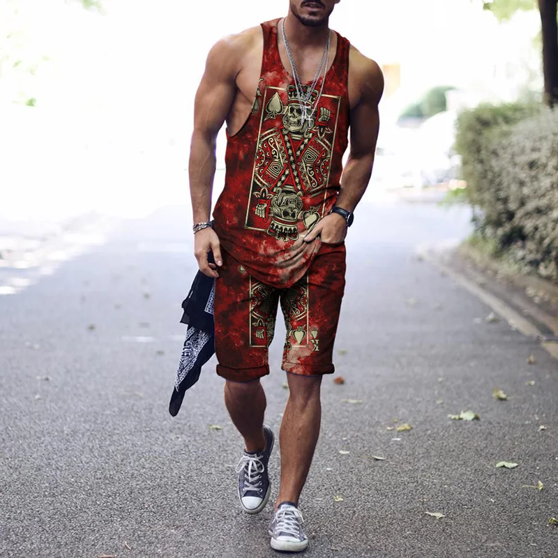 

Майка мужская с 3d-черепом, жилет для спортзала и фитнеса, майка для бодибилдинга, лучшая рубашка без рукавов, свободный костюм с шортами для ...