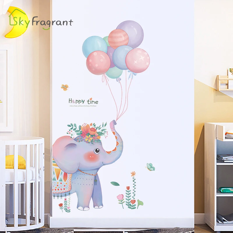 Мультяшная настенная наклейка слон воздушный постер наклейки декор для спальни