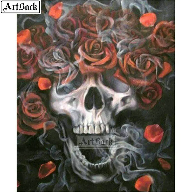 Полная квадратная/круглая Алмазная картина череп красная Роза 5d diy Бриллиантовая