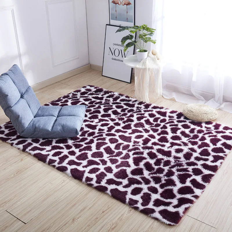 Tie-dye bedside mat thicken balcony coffee table blanket encryption plus soft color solid floor living room leopard carpet | Дом и сад