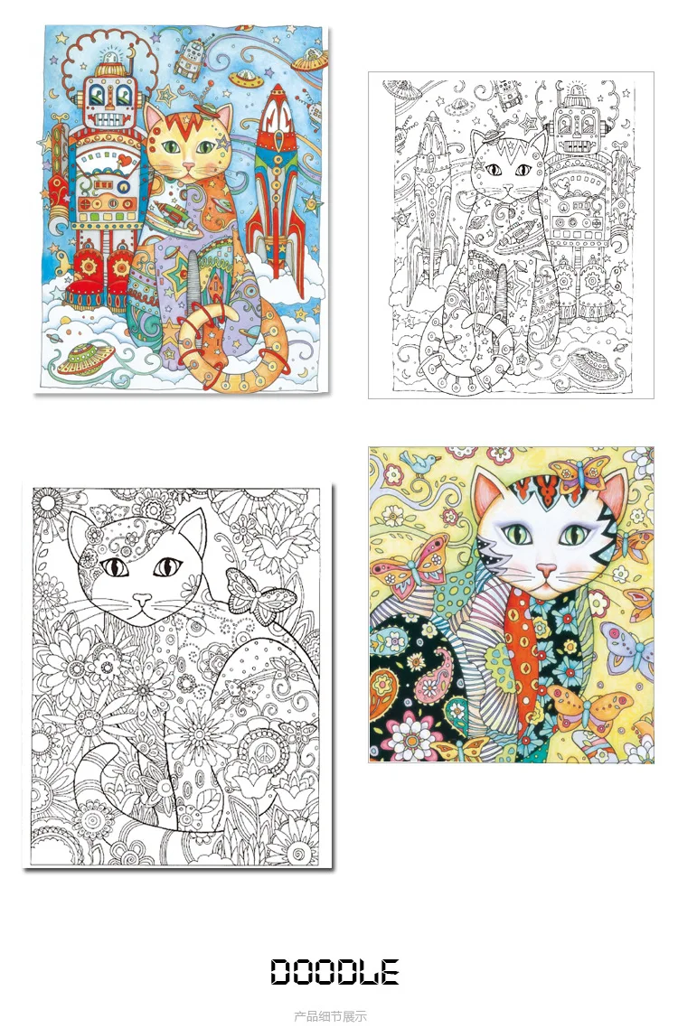 

24 Pages Creative Cats Coloring Book Secret Garden For Children Adults