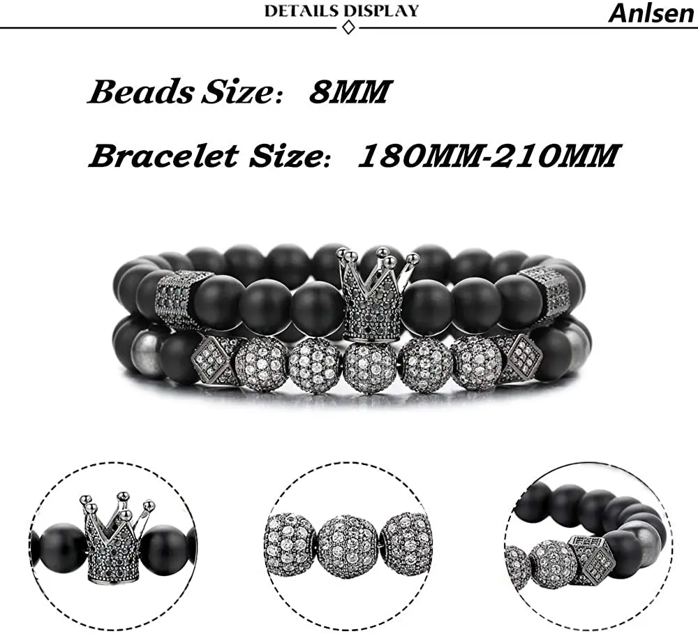 ASHMITA 2 шт 8 мм корона король Браслет талисман из бусинок для мужчин и женщин