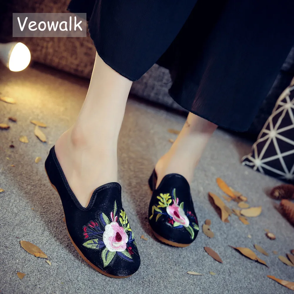 Veowalk/туфли ручной работы в стиле ретро с цветочной вышивкой Женские туфли без